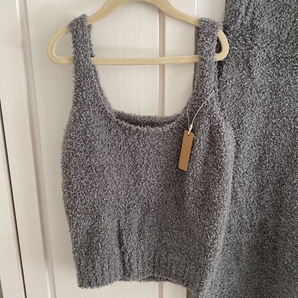 Skims S/M Cozy Knit Boucle Sweater Tank + Pants Set in Smoke Grey - Picture 2 of 10